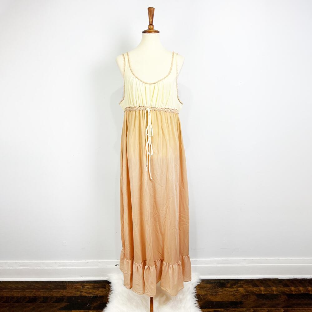 Vintage Nightgown Dusty Rose Pink and Off White Maxi Val Mode Size L/XL